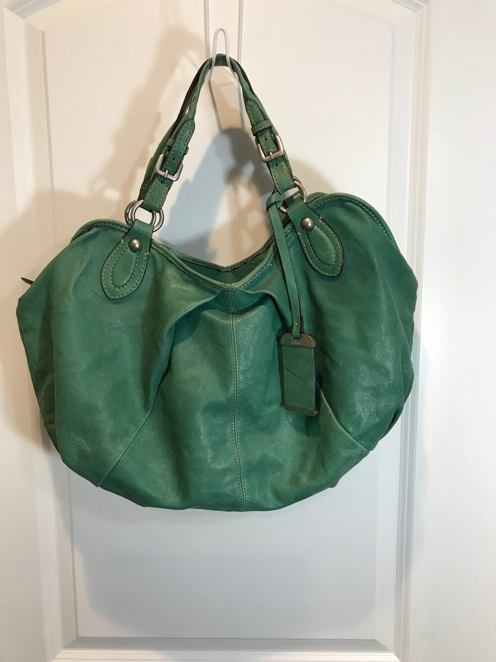 Abro Vintage Slouchy Hobo Green Leather Shoulder Bag EUC